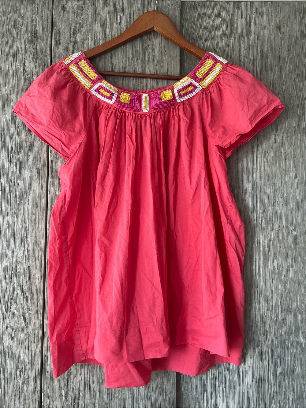 Charter Club Coral Pink Short-Sleeve Beaded Neck Blouse